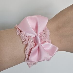 La Pafait Gyaru Lolita Pink Lace Elastic Bow Bracelet Scrunchie